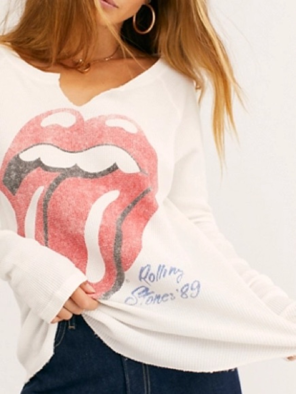 Daydreamer Rolling Stones Tour 1989 Long Sleeve Thermal in Vintage White Medium